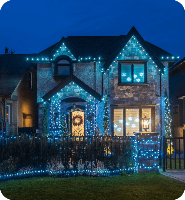 Blue lights used on Christmas lighting display