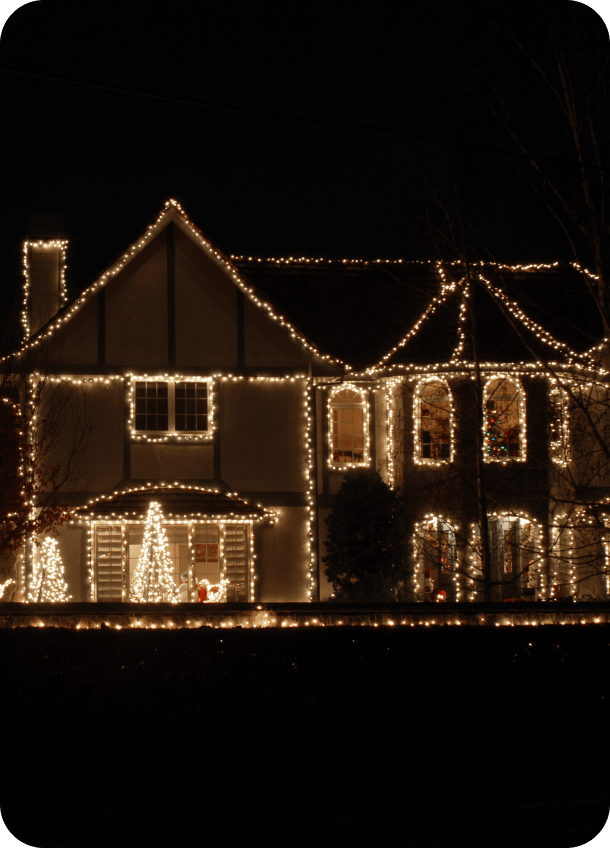 Large house with Christmas lighting display